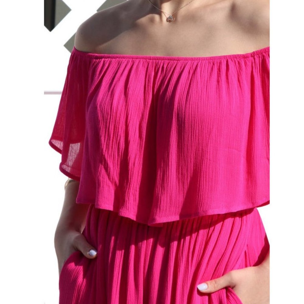 Boho Off Shoulder Ruffle Wide Leg Jumpsuit Jumper - Picture 4 of 6